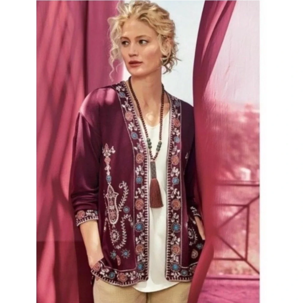 Soft Surroundings Open Cardigan Sweater Women's‎ PM Purple Fall Festival Topper
